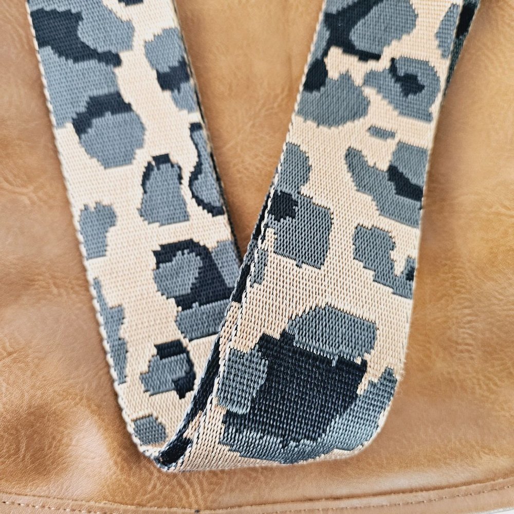ah.dorned Camel Color Vegan Leather Open Body Crossbody Messenger w/ Camo Strap - Picture 4 of 9